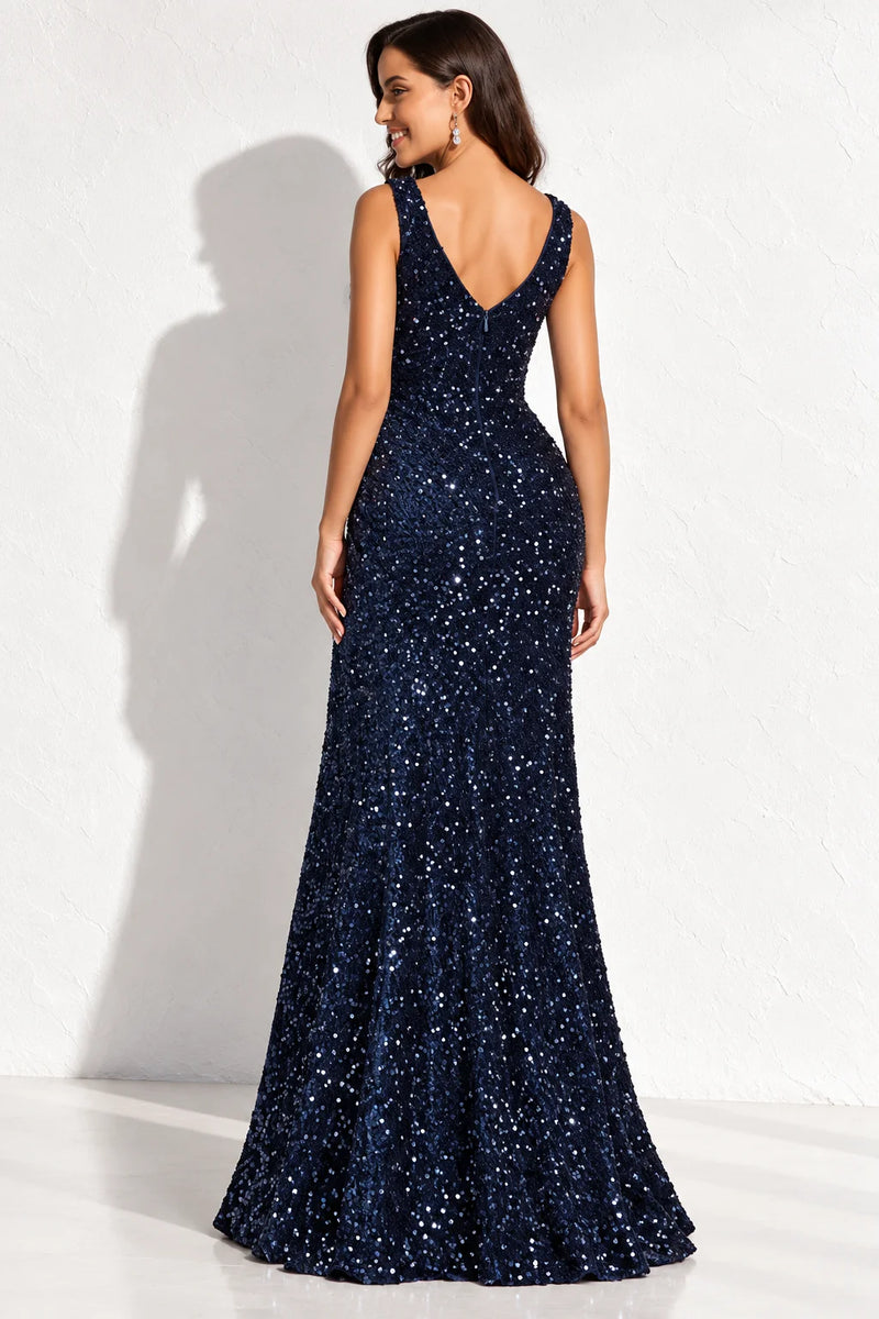 Robe longue de soirée bleu marine