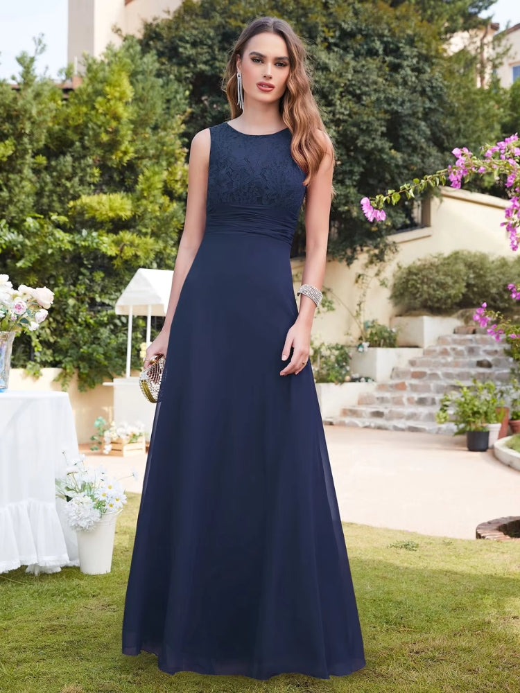 Robe de soirée longue, couleur bleu marine