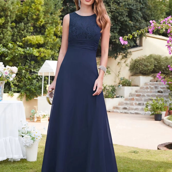 Robe de soirée longue, couleur bleu marine