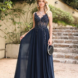 Robe de soirée longue, couleur bleu marine