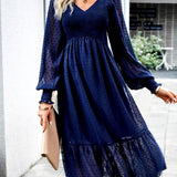 Robe mi-longue fluide, couleur bleu marine