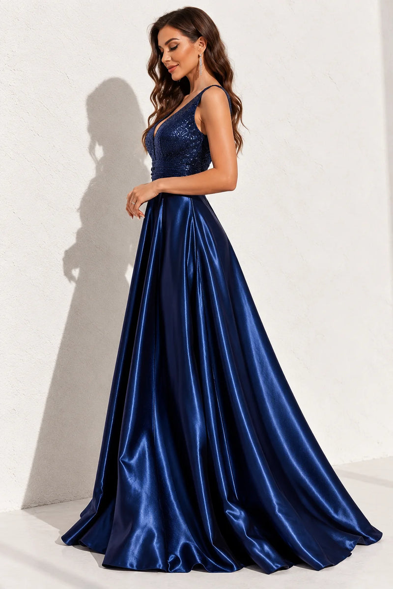 Robe satin bleu marine