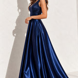 Robe satin bleu marine