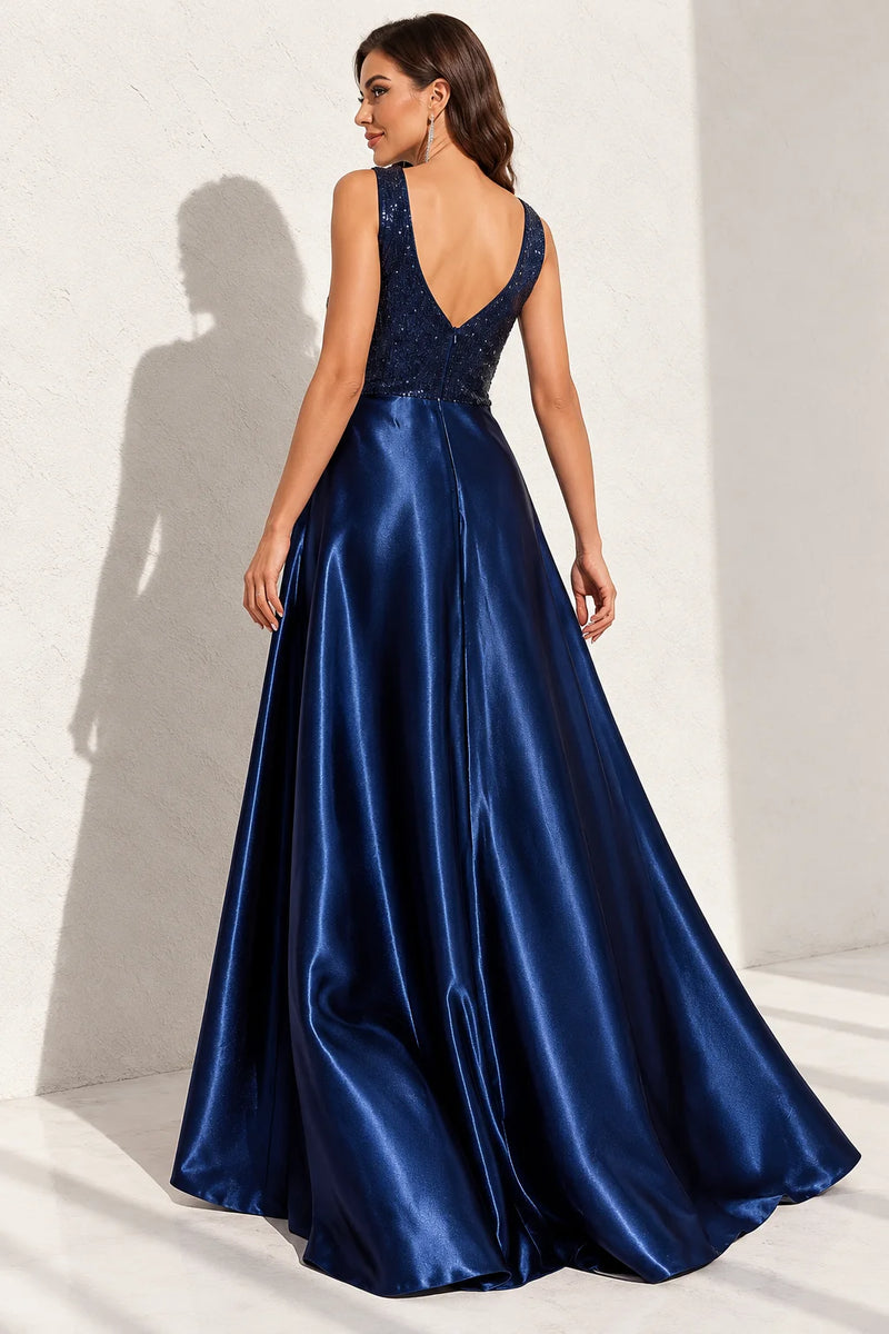 Robe satin bleu marine
