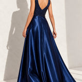 Robe satin bleu marine