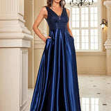 Robe satin bleu marine