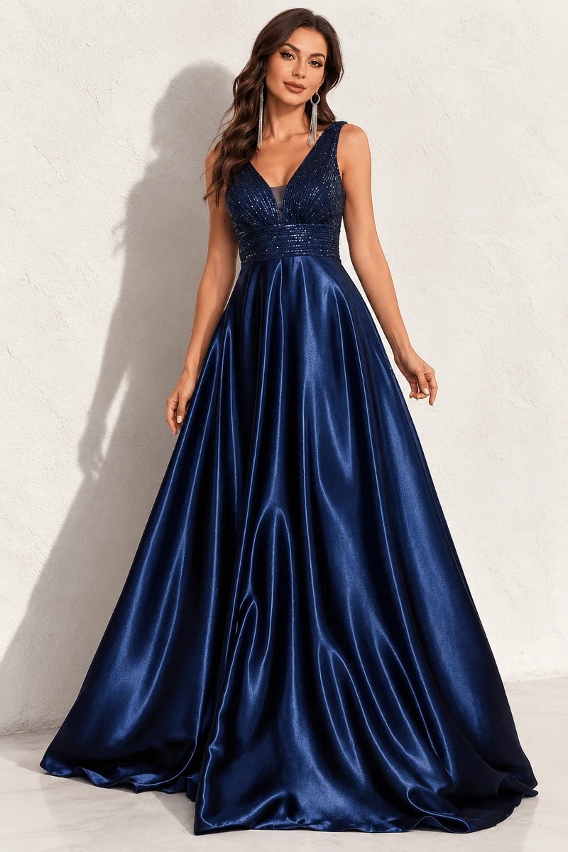 Robe satin bleu marine